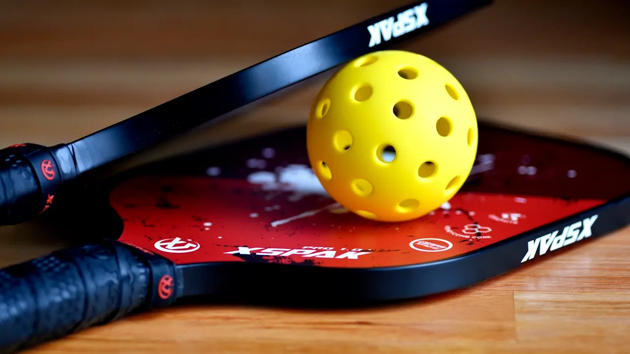 a yellow tennis ball sitting on top of a racket