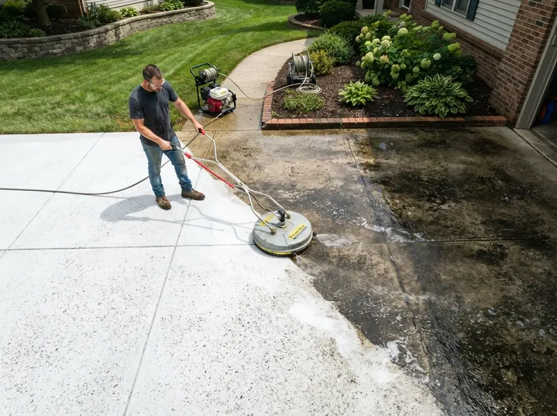 Pressure Washing inline 1 β driveway half-cleaned